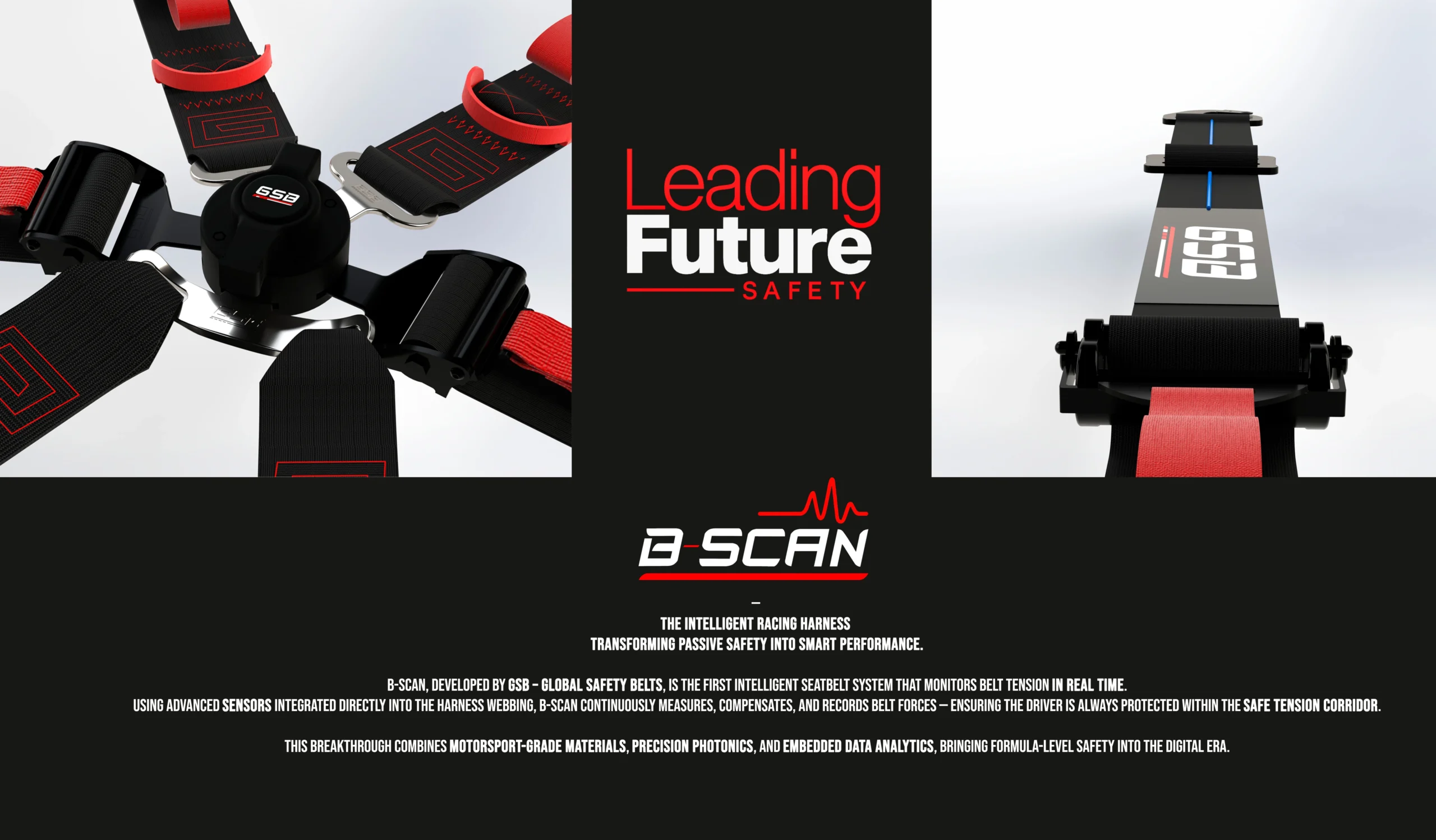 First intelligent seatbelt system that monitors belt tension in real time.
